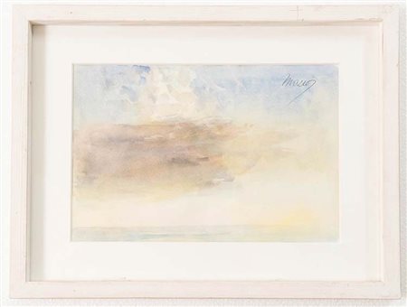 MACEO CASADEI (Forlì 1899 - 1992) “Nubi sul mare calmo”. Acquarello su carta....