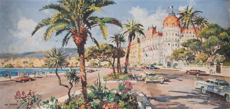 Léo FONTAN (1884-1965) "Hotel Negresco, Nizza". Olio su tela. Cm 40x80. Opera...