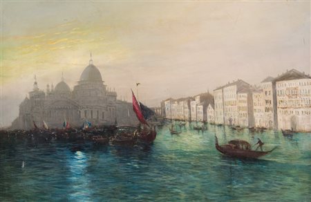 Pittore anonimo del XX secolo. “Veduta del bacino di San Marco”, 1902. Olio...
