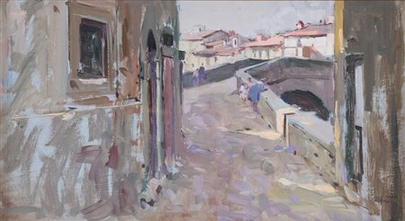 OSVALDO CURANDAI (Firenze 1931-2019), "Strada in Casentino (AR)". Olio su...