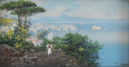 MARIA ADA GIANNI (1873-1956) "Veduta della baia di Napoli con il Vesuvio...