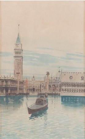 EUGENIO BENVENUTI (Venzia 1881 -1959) “San Marco, Venezia”. Acquerello su...