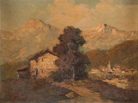 Pittore anonimo del XX secolo "Paesaggio montano". Olio su tela. Cm 30x40....