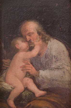 Maestro del XVII secolo. "San Giuseppe e bambino". Olio su tela. Cm 32x23,5.