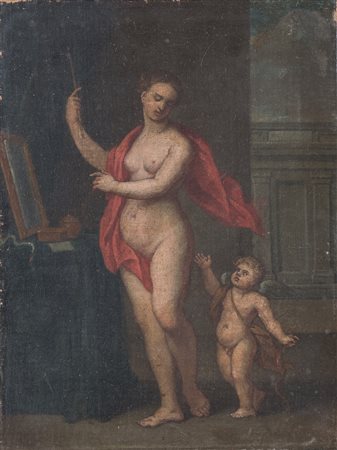 Maestro del XVII secolo. “Venere e Cupido”. Olio su tela. Cm 32,3x24.