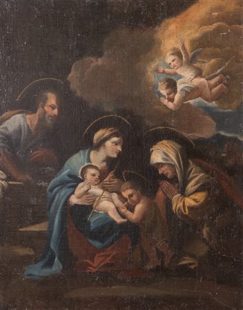 Maestro napoletano del XVII secolo. "Sacra famiglia con San Giovannino ed...