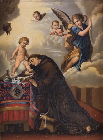 Maestro del XVII secolo. "S.Antonio in preghiera con angeli". Olio su tela....