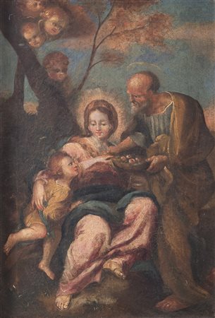 Maestro del XVIII secolo. “Sacra famiglia”. Olio su tela. Cm 57x39,5.