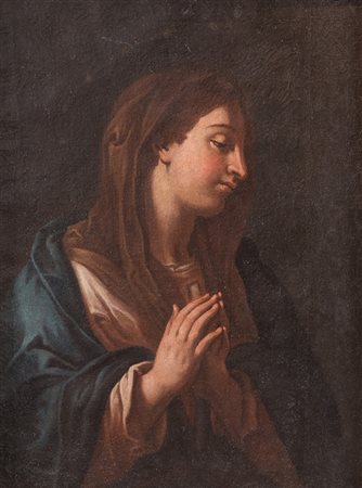 Maestro del XIX secolo. "Madonna in preghiera". Olio su tela. Cm 40,5x32,5.