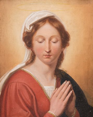 Maestro del XIX secolo. "Madonna". Olio su tela. Cm 62,5x52.