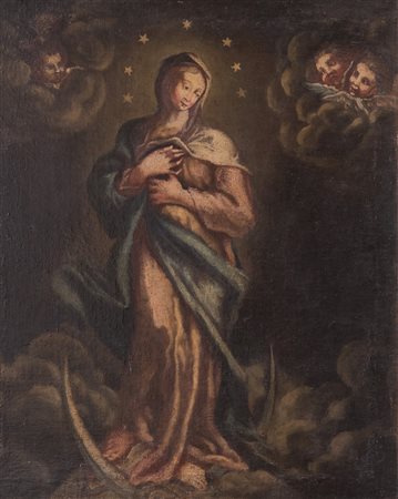 Maestro del XVVIII secolo. "Immacolata concezione". Olio su tela. Cm 80x66,5