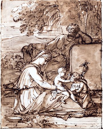 Felice Giani (San Sebastiano Curone 1758-Roma 1823)  - Sacra Famiglia con San Giovannino in un paesaggio (recto); e Studio di arciere (verso)