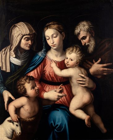 Scuola dell'Italia centrale, secolo XVII, nei modi di Raffaello - Sacra Famiglia con Sant'Anna e San Giovannino