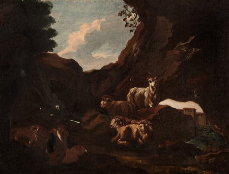 Philipp Peter Roos, detto Rosa da Tivoli (Sankt Goar 1657-Roma 1706)  - Pastore e armenti in un paesaggio