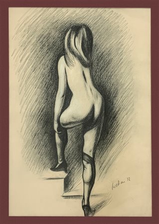 Disegno raffigurante nudo di donna di schiena, firmato in basso a destra Sciltian 72. Grigorij Ivanovic Siltjan (Rostov 1900- Roma 1985). Cm 45x31, in cornice cm 73,5x63,5