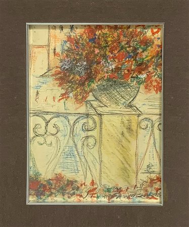 Cascella Michele (Ortona 1892- 1989 Milano), dipinto tecnica mista matita, carboncino e pastello, carta applicata a tela