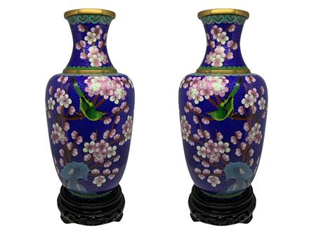 Coppia vasi cinesi Cloisonnè. H cm 34