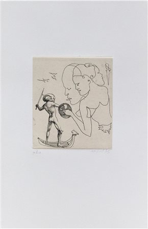 Ugo Attardi SENZA TITOLO incisione Puntasecca, cm 12,5x10,5, su foglio...
