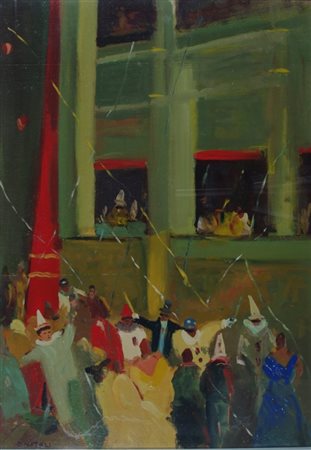 NATALI RENATO (Livorno 1883 - Livorno 1979) "Festa in maschera" Olio su...