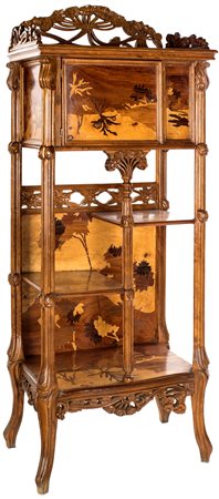 Etagère in legno intarsiato, Art Nouveau F2, , 152x61x41