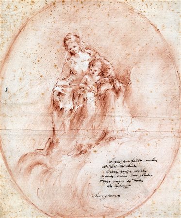 Pittore del XVIII secolo , Madonna con bambino F2, sanguigna su carta, 38x31