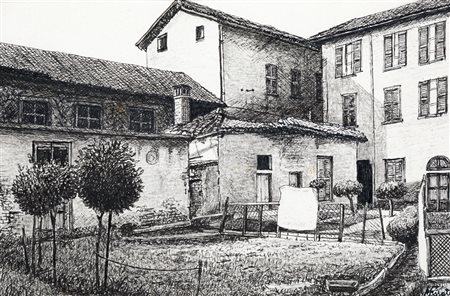 MARIO FOSSATI (1918-1999) - Brianza. Besana - cortile, 1988