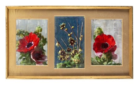 Pietro Bouvier "Trittico dei fiori" 
olio su cartone (cm 17.5x12.5 e cm 20x12)