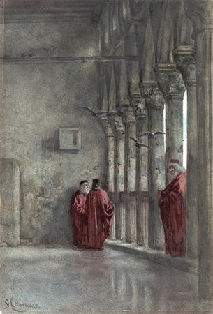 Vincenzo Cabianca "Patrizi veneziani a Palazzo Ducale" 
acquerello su cartoncino