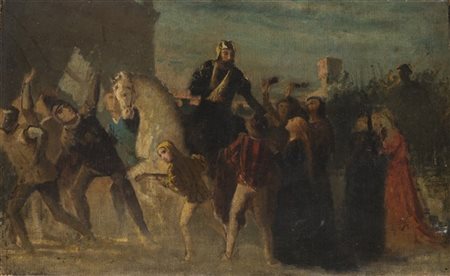 Federico Faruffini "Episodio della presa di Pavia" 
olio su tela (cm 36x58)
Sigl