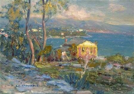 Carlo Costantino Tagliabue "Paesaggio costiero" 
olio su tavola (cm 15,5x22,5)
F