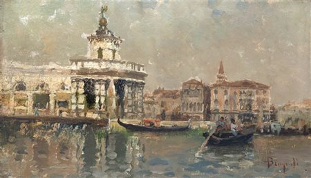 Emanuele Brugnoli "Venezia, La Punta della Dogana" 
olio su cartone (cm 21,5x36)