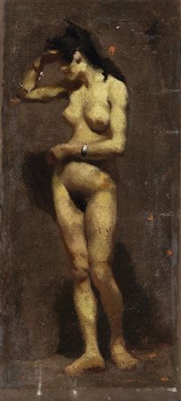 Gaetano Previati (Attribuito)

"Nudo femminile" 
olio su tela (cm 45x21)
In corn