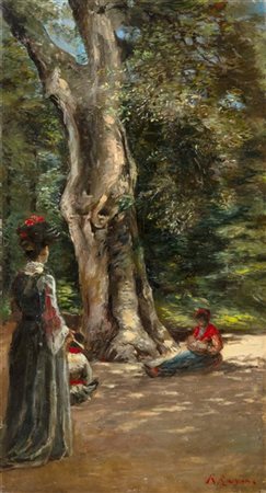 Raffaele Ragione "Al parco" 1910
olio su tela (cm 48x26)
Firmato in basso a dest