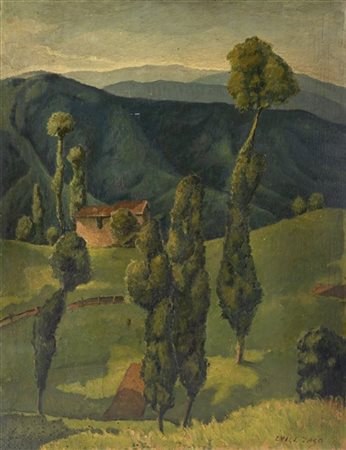 Luigi Zago "La casetta nella valle" 
olio su compensato (cm 80x60)
Firmato in ba