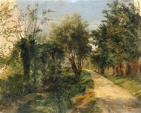 Eugenio Gignous "Bosco" 1873
olio su cartone (cm 28x36)
Firmato e datato in bass