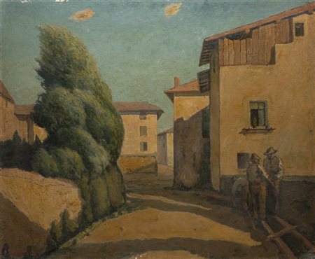 Luigi Zago "Case in Val di Non" 
olio su compensato (cm 97x121)
Firmato in basso