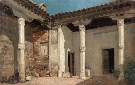 Alberto Pasini "Nel tempio" 
olio su tavola (cm 18x29)
Tracce di firma in basso