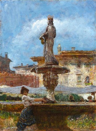 Angelo Dall'Oca Bianca "Verona, Piazza delle Erbe" 
olio su cartone (cm 49x35)
F