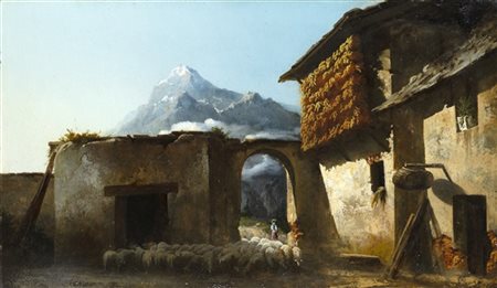 Giuseppe Camino "Rientro all'ovile" 
olio su cartone (cm 44,5x77)
Firmato in bas