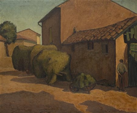 Luigi Zago "Carri di fieno" Novembre 1930
olio su compensato (cm 80x100)
Firmato