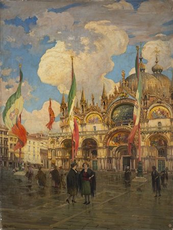 Vettore Zanetti Zilla "La Basilica di San Marco" 1928
olio su compensato (cm 160