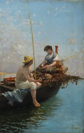 Edoardo Dalbono "Idillio del pescatore" '78
olio su tela (cm 86x54,5)
Firmato e