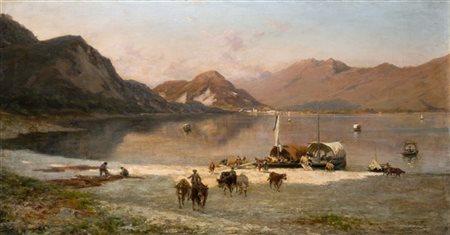 Silvio Poma "Lago Maggiore, veduta di Feriolo da Baveno" 
olio su tela (cm 66x12