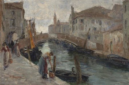 Leonardo Bazzaro "Acquaiola a Chioggia" 
olio su tela (cm 51,5x80)
Firmato in ba