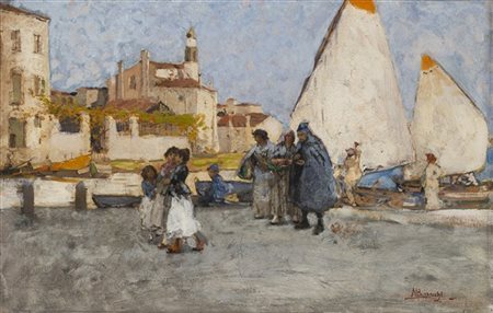 Mosè Bianchi "Fondamenta a Chioggia" 
olio su tavola (cm 38x59)
Firmato in basso