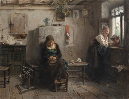 Gerolamo Induno "Corteggiamento" 1879
olio su tela (cm 45x58)
Firmato e datato i