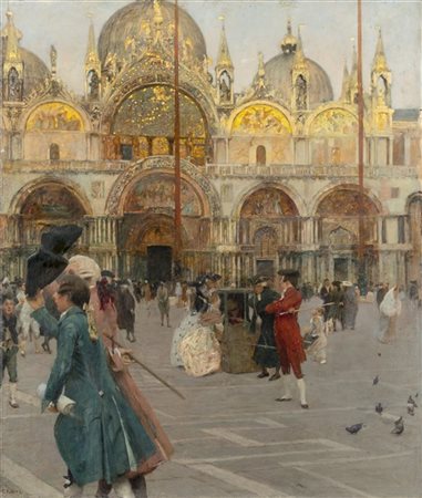 Ettore Tito "San Marco, scena settecentesca" '92
olio su tela (cm 87x73)
Firmato