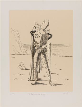 Giorgio de Chirico (Volos 1888-Roma 1978)  - Il trovatore sulla spiaggia