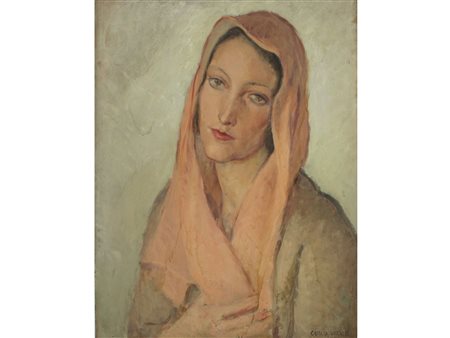 Carlo Vitale (Milano 1902-Camogli 1996) Ritratto di giovane donna Olio su...