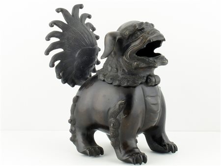 Cina (fine XIX secolo) Cane di Fo Bruciaprofumi Bronzo Altezza 18 cm,...